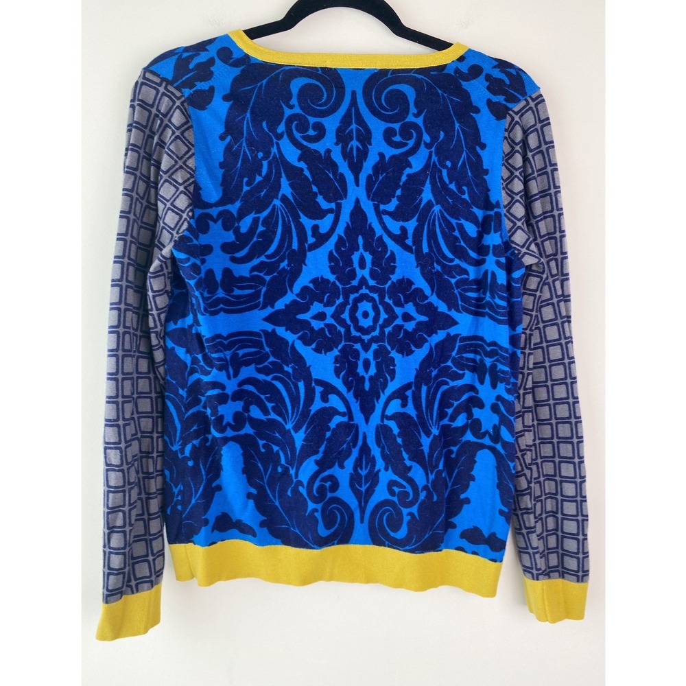 Boden Womens Geometric 100% Wool Cardigan 14 Blue Floral Maximalist Retro Unique - Picture 4 of 7
